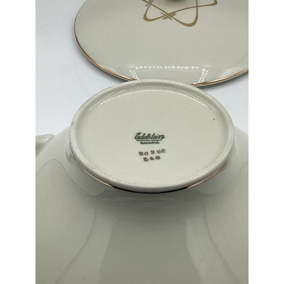 Mid Century Modern Milk Glass Covered Vegetable Bowl Atomic Gold Handles